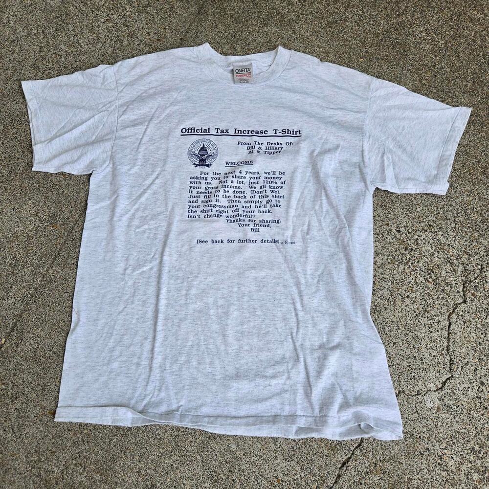 Vtg 90s OFFICIAL TAX INCREASE SHIRT Letter Graphic Political Humor T Shirt XL